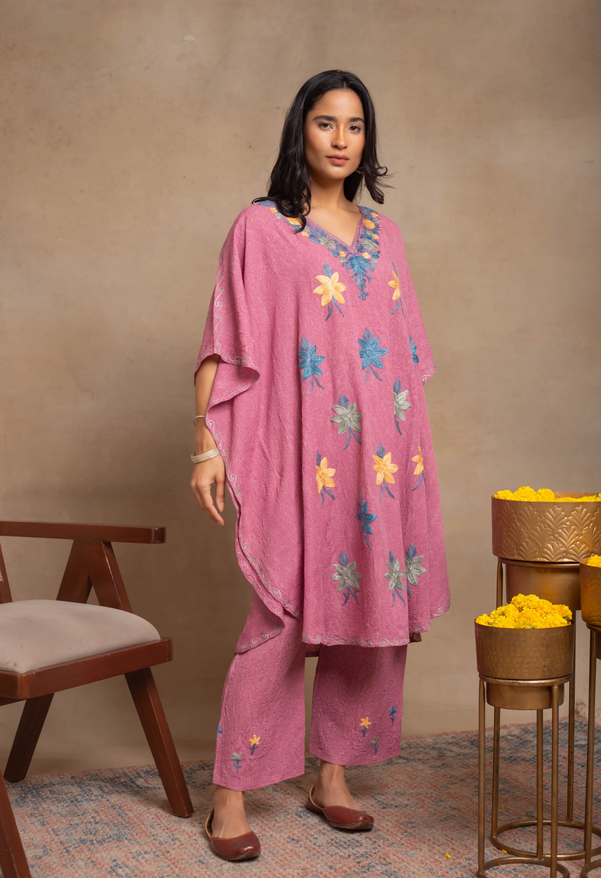 Rida_Blush_Pink_Kashmiri_Cotton_Kaftan_Coord_Set_shop_Namastay