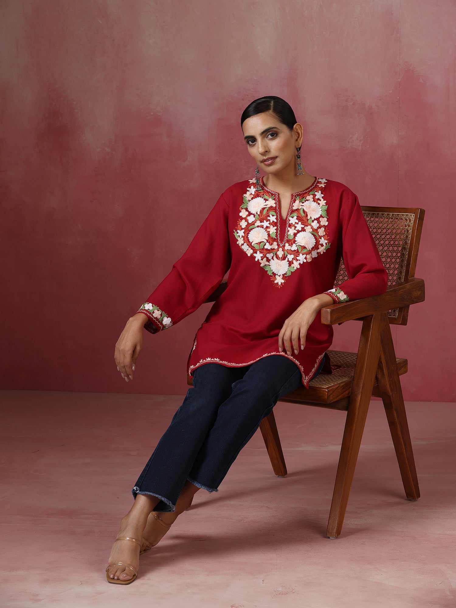 Isra_Maroon_Kashmiri_Short_Cotton_Kurta_shop_Namastay