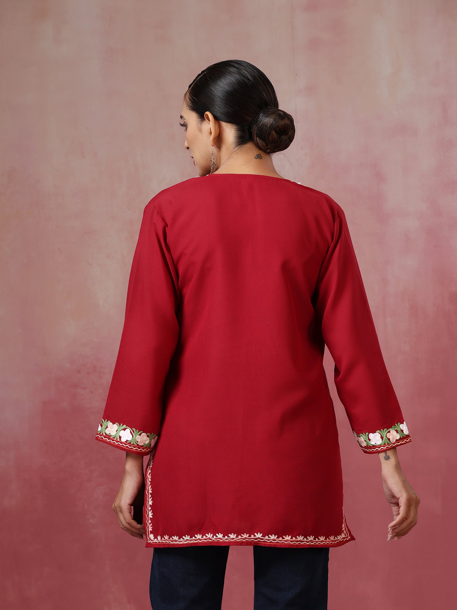 Isra_Maroon_Kashmiri_Short_Cotton_Kurta_shop_Namastay