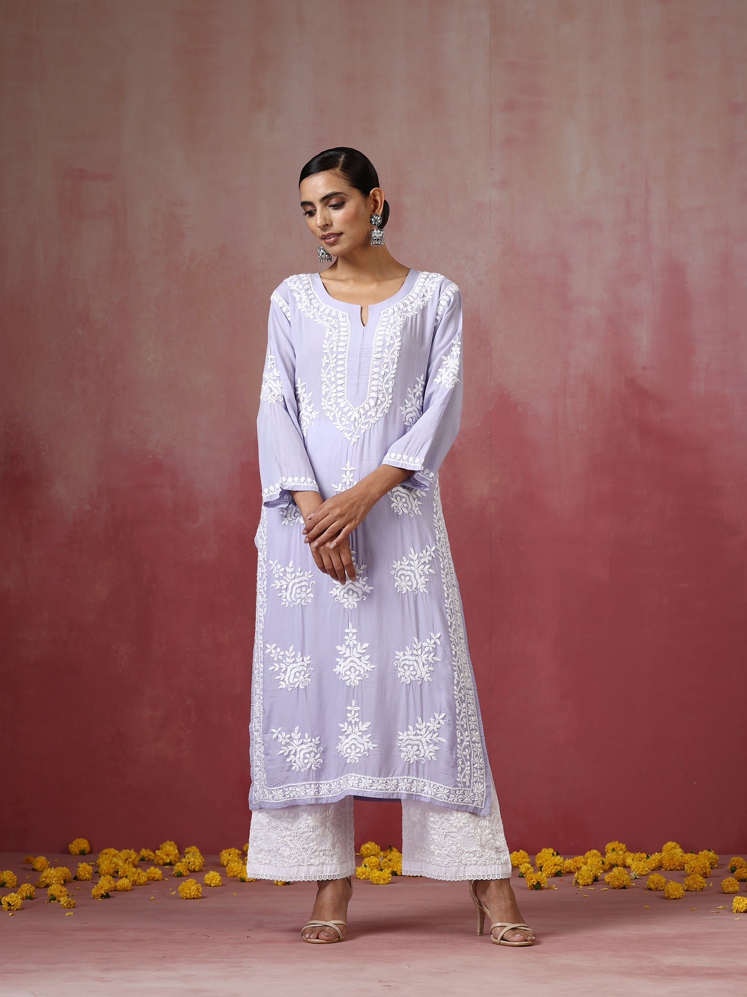 Leila_Lilac_Modal_Chikankari_Straight_Cotton_Kurta_shop_Namastay