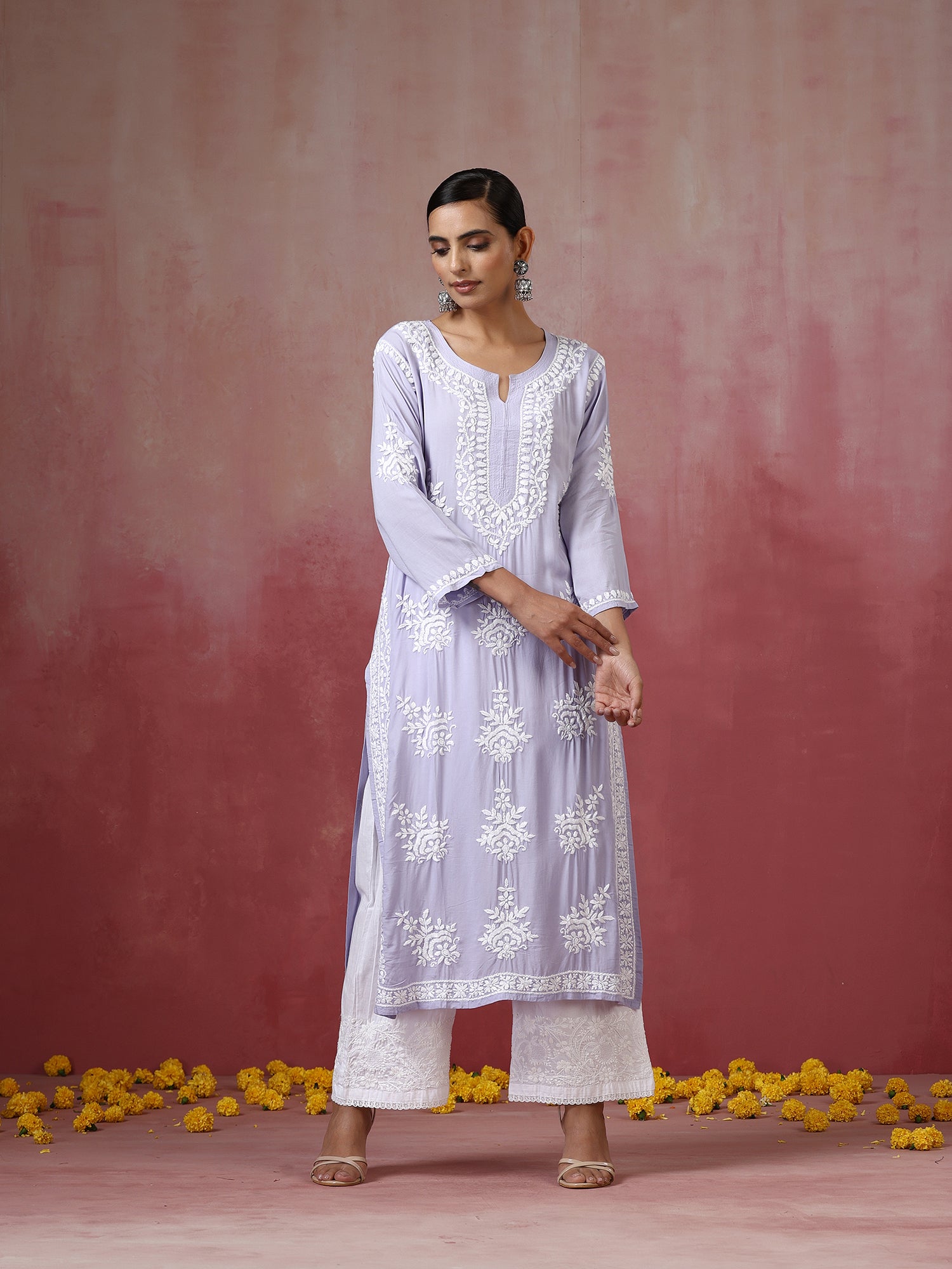 Leila_Lilac_Modal_Chikankari_Straight_Cotton_Kurta_shop_Namastay