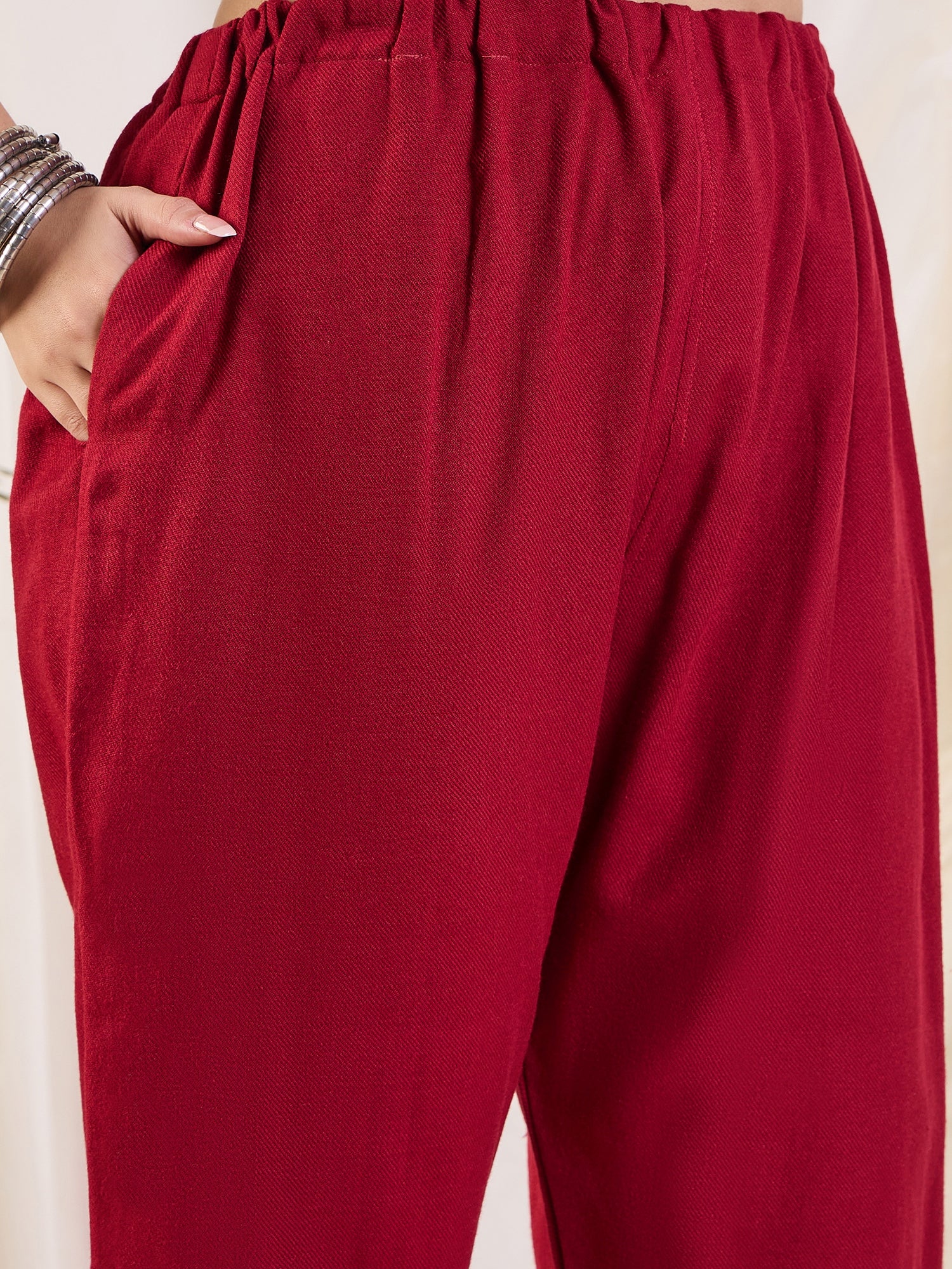 Mona Maroon Kashmiri Woollen Kurta Set with Pants