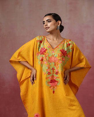 Mustard yellow Jamdani Kaftan