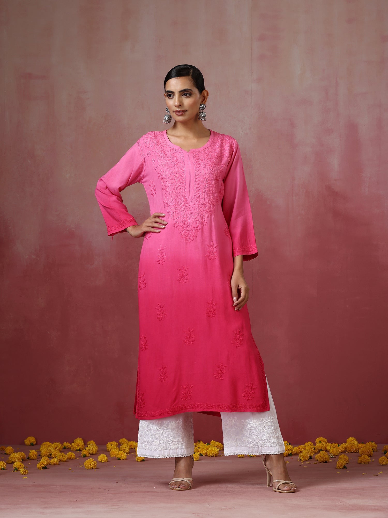 Nadia_Pink_Ombre_Chikankari_Straight_Kurta_shop_Namastay