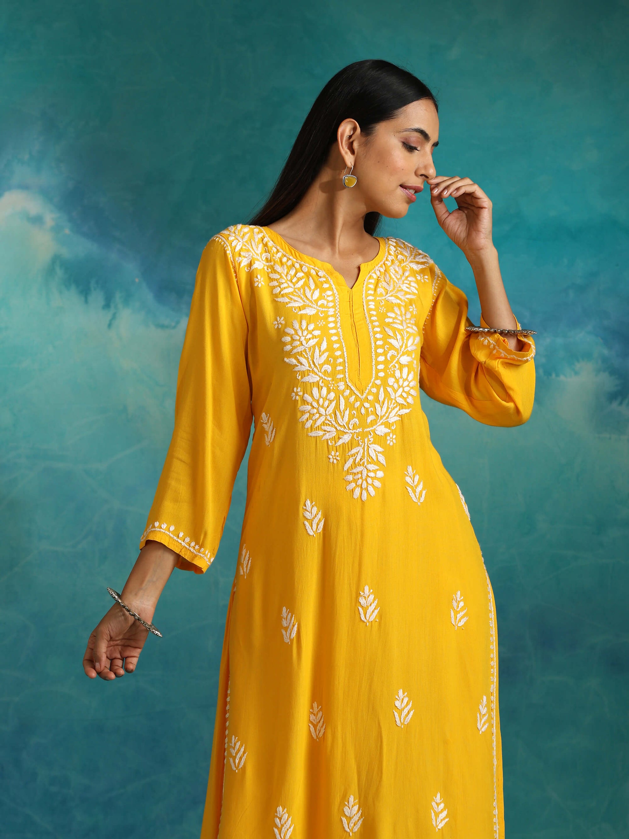 Nisa_Mango_Yellow_Chikankari_Kurta_shop_Namastay