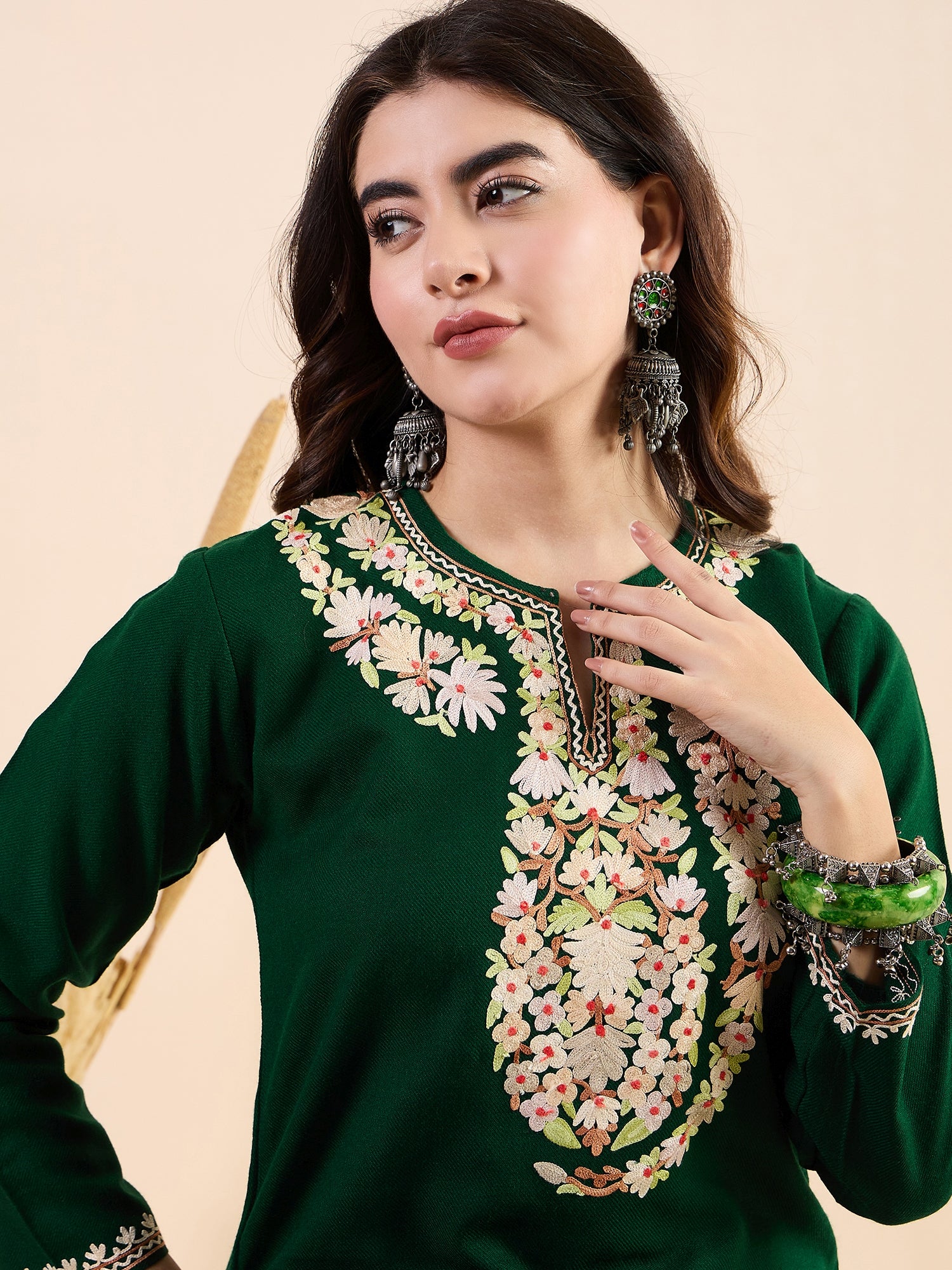 Rima_Green_Kashmiri_Woollen_Kurta_Co-ord_Set_shop_Namastay