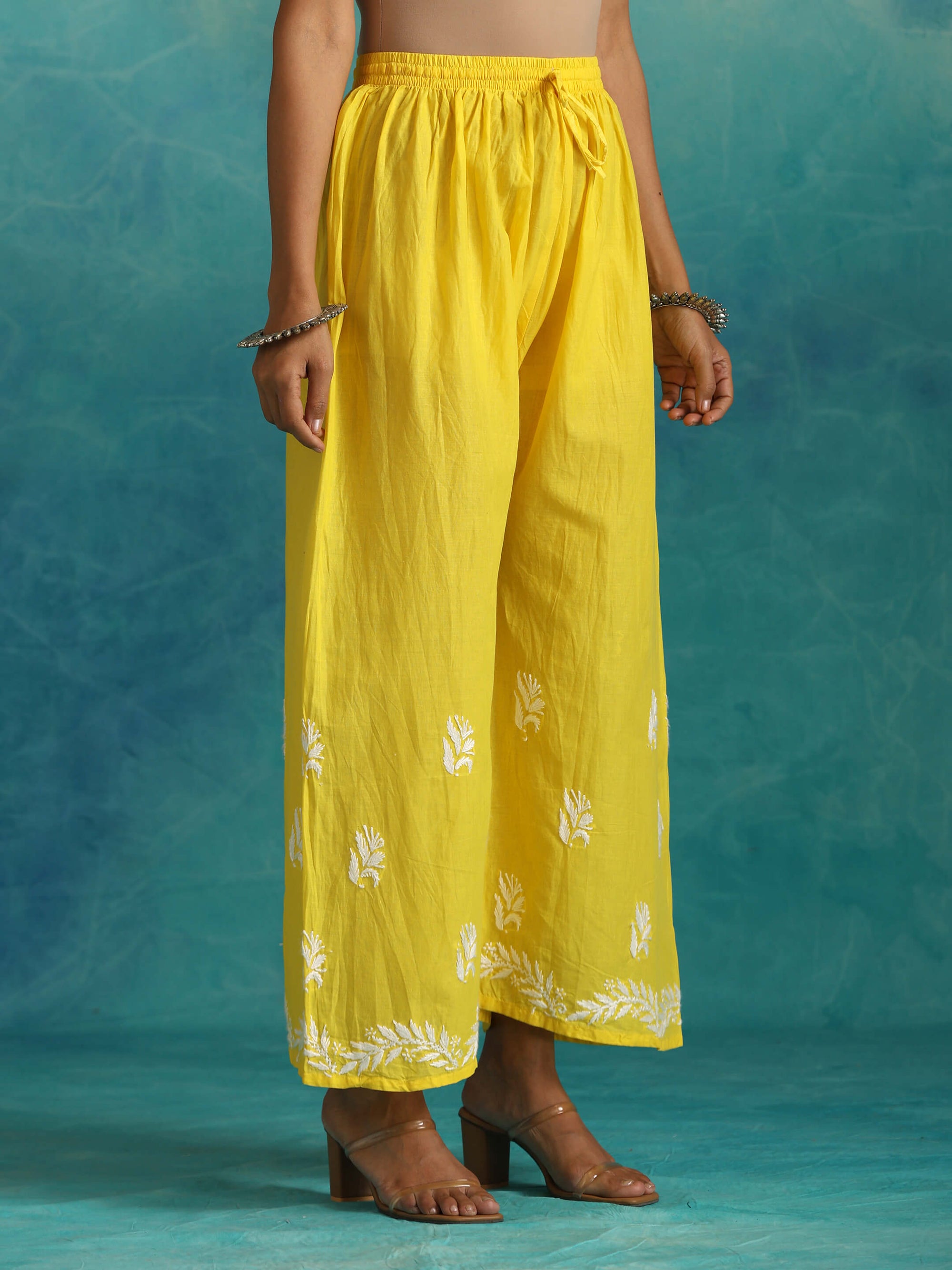 Sara Yellow Short Chikankari Anarkali Cotton Kurta Set