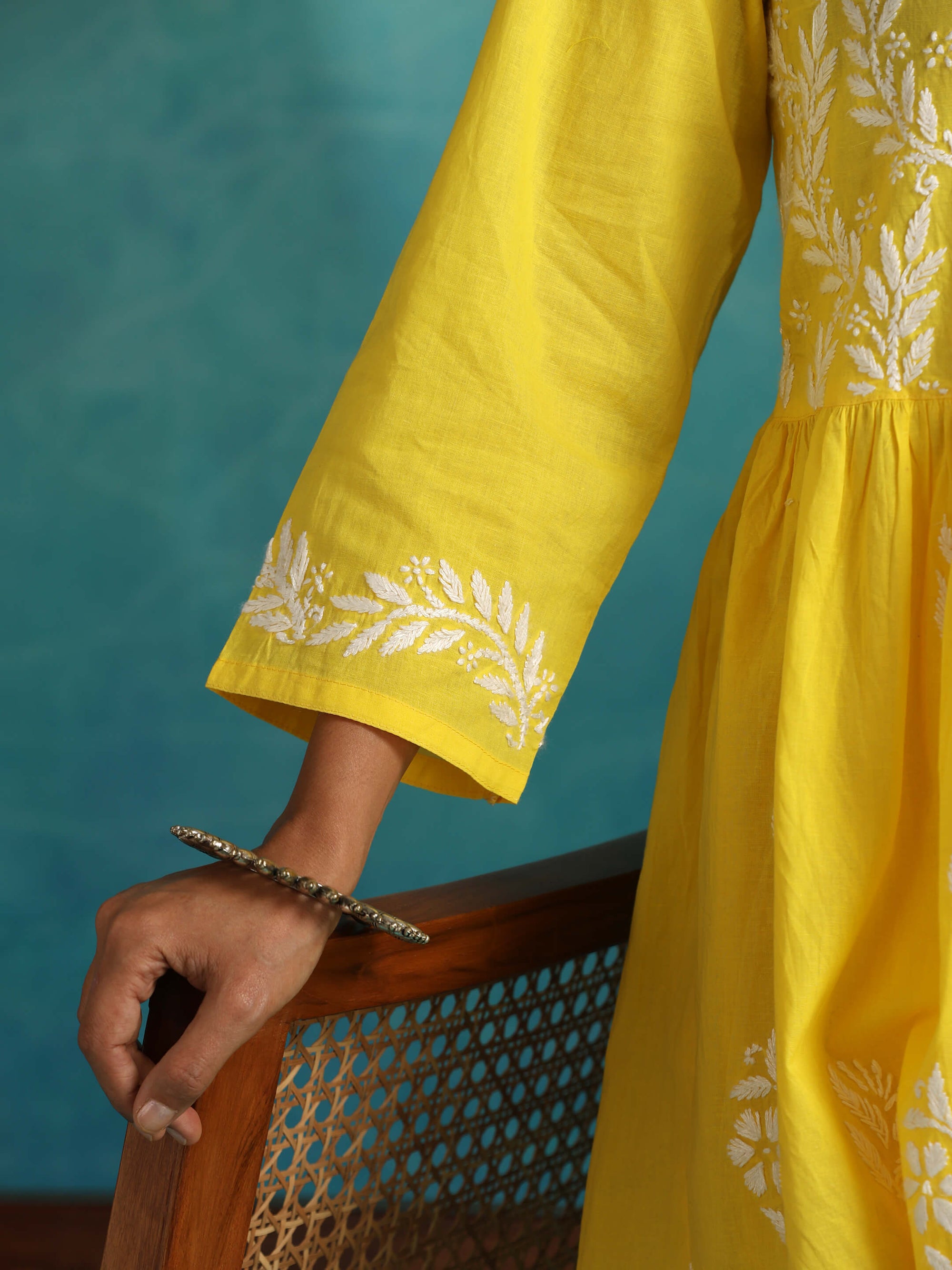 Sara_Yellow_Short_Chikankari_Anarkali_Cotton_Kurta_Set_shop_Namastay