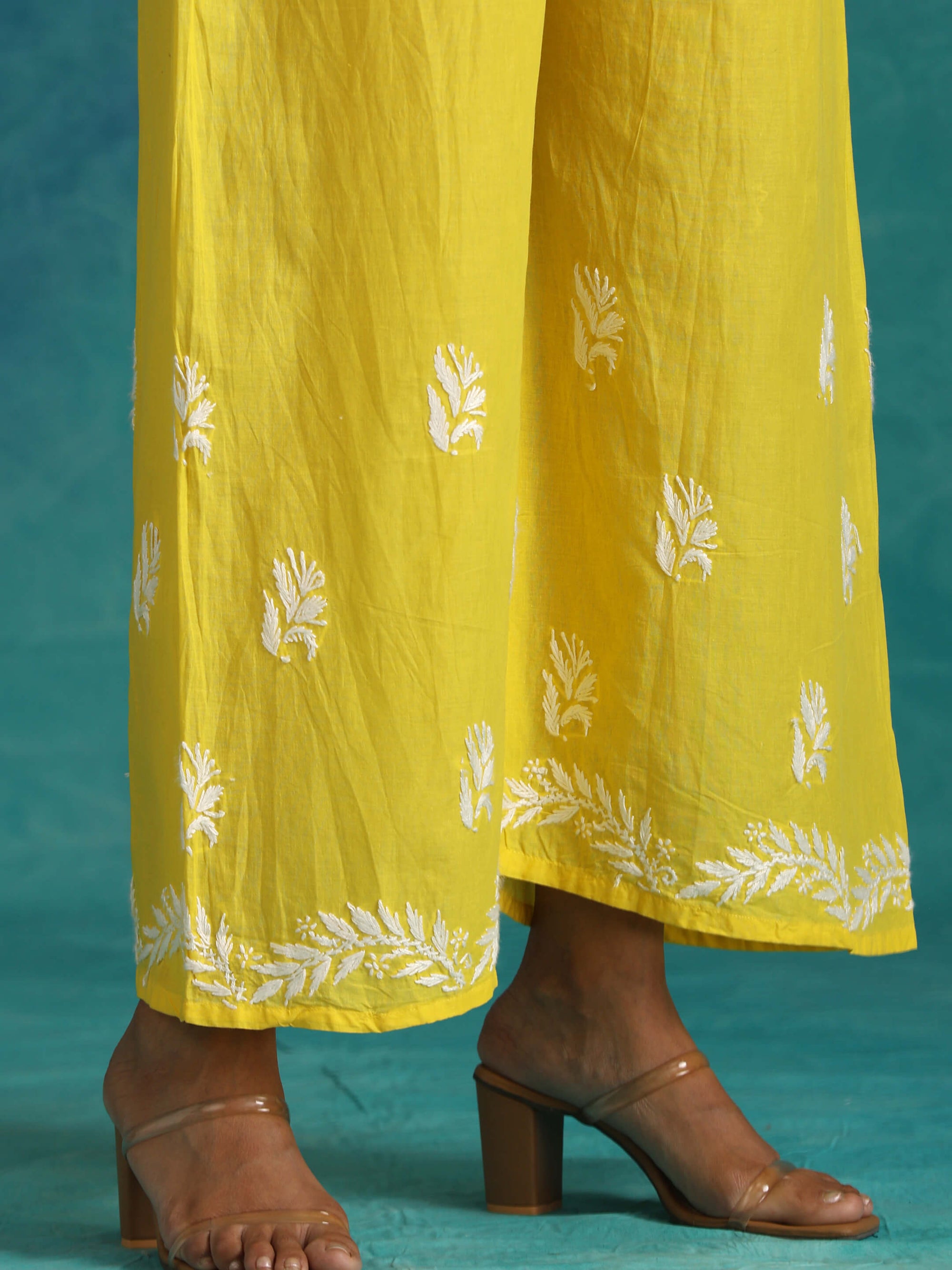 Sara Yellow Short Chikankari Anarkali Cotton Kurta Set