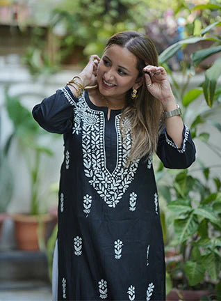 Zainul Monochrome Chikankari Cotton Kurta