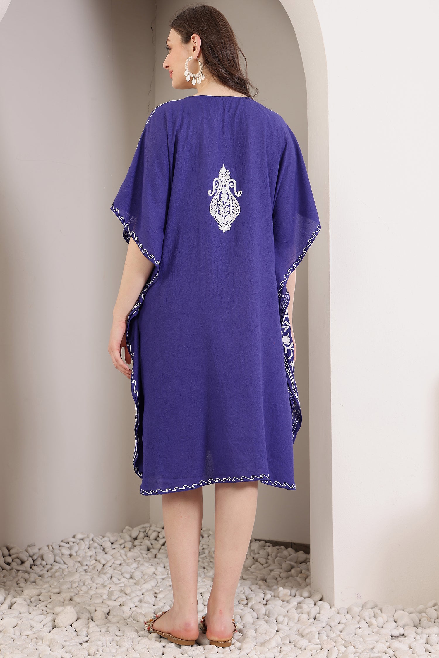 Deep Blue Kashmiri Cotton Kaftan Dress