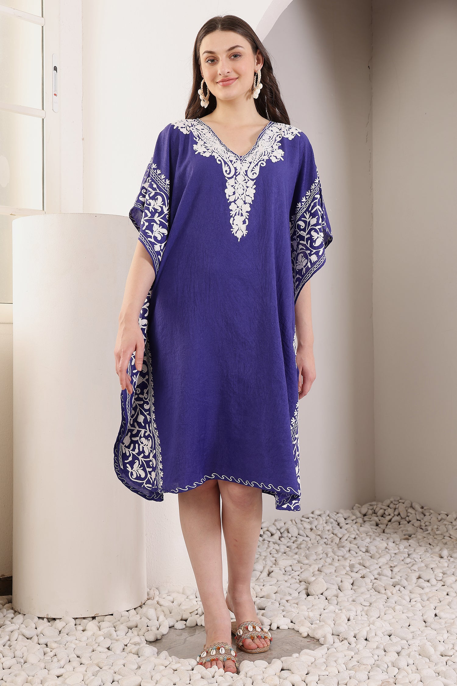 Deep_Blue_Kashmiri_Cotton_Kaftan_Dress_shop_Namastay