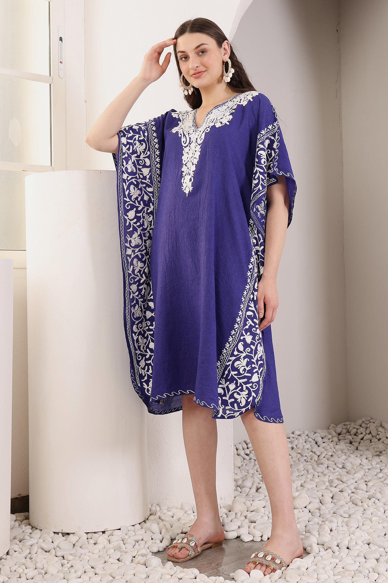 Deep_Blue_Kashmiri_Cotton_Kaftan_Dress_shop_Namastay