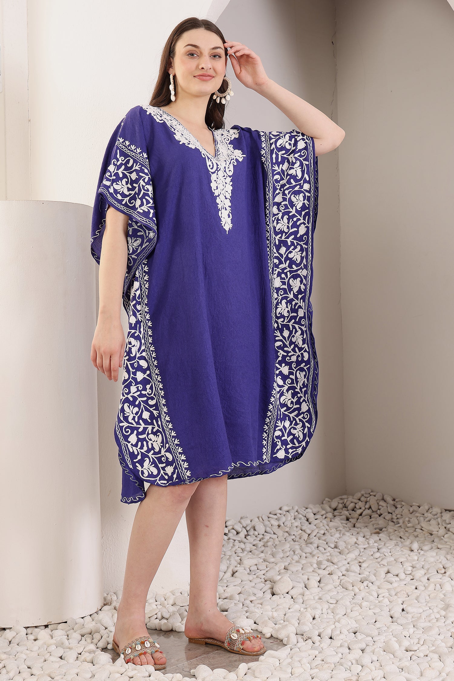 Deep_Blue_Kashmiri_Cotton_Kaftan_Dress_shop_Namastay