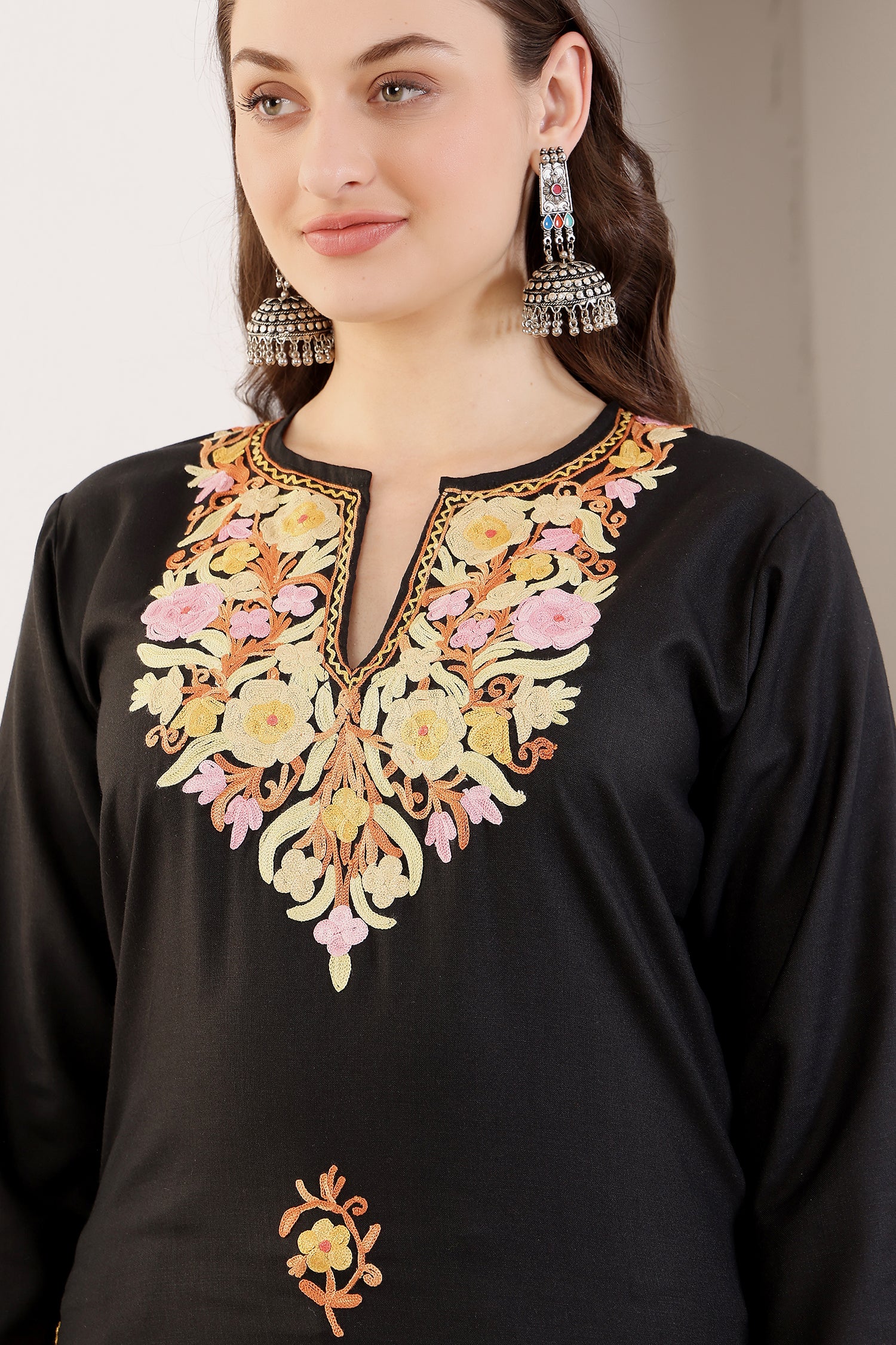 Mina_Black_Kashmiri_Straight_Long_Cotton_Kurta_shop_Namastay
