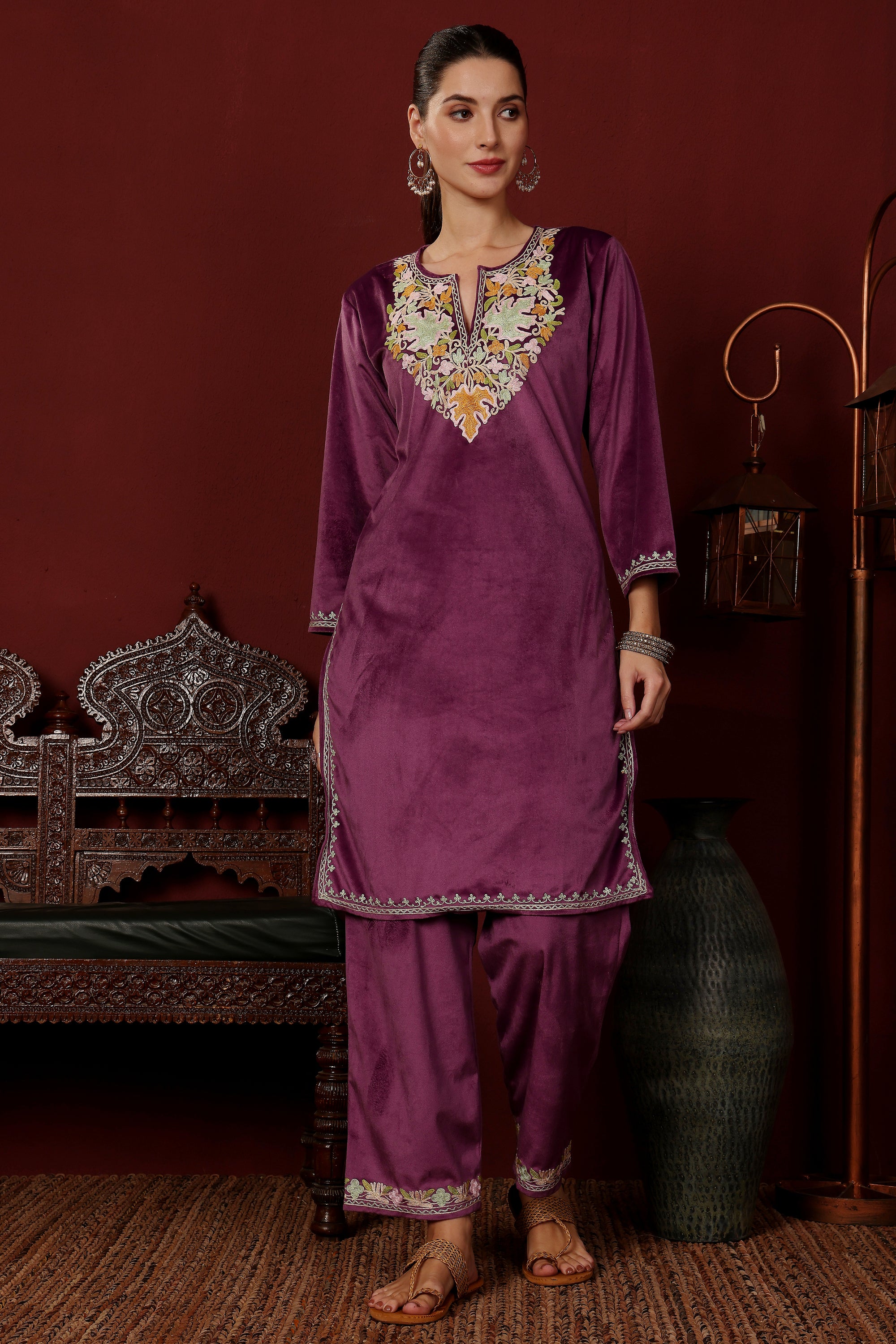 Aliza_Kashmiri_Embroidered_Purple_Velvet_Coord_Kurta_Set_shop_Namastay