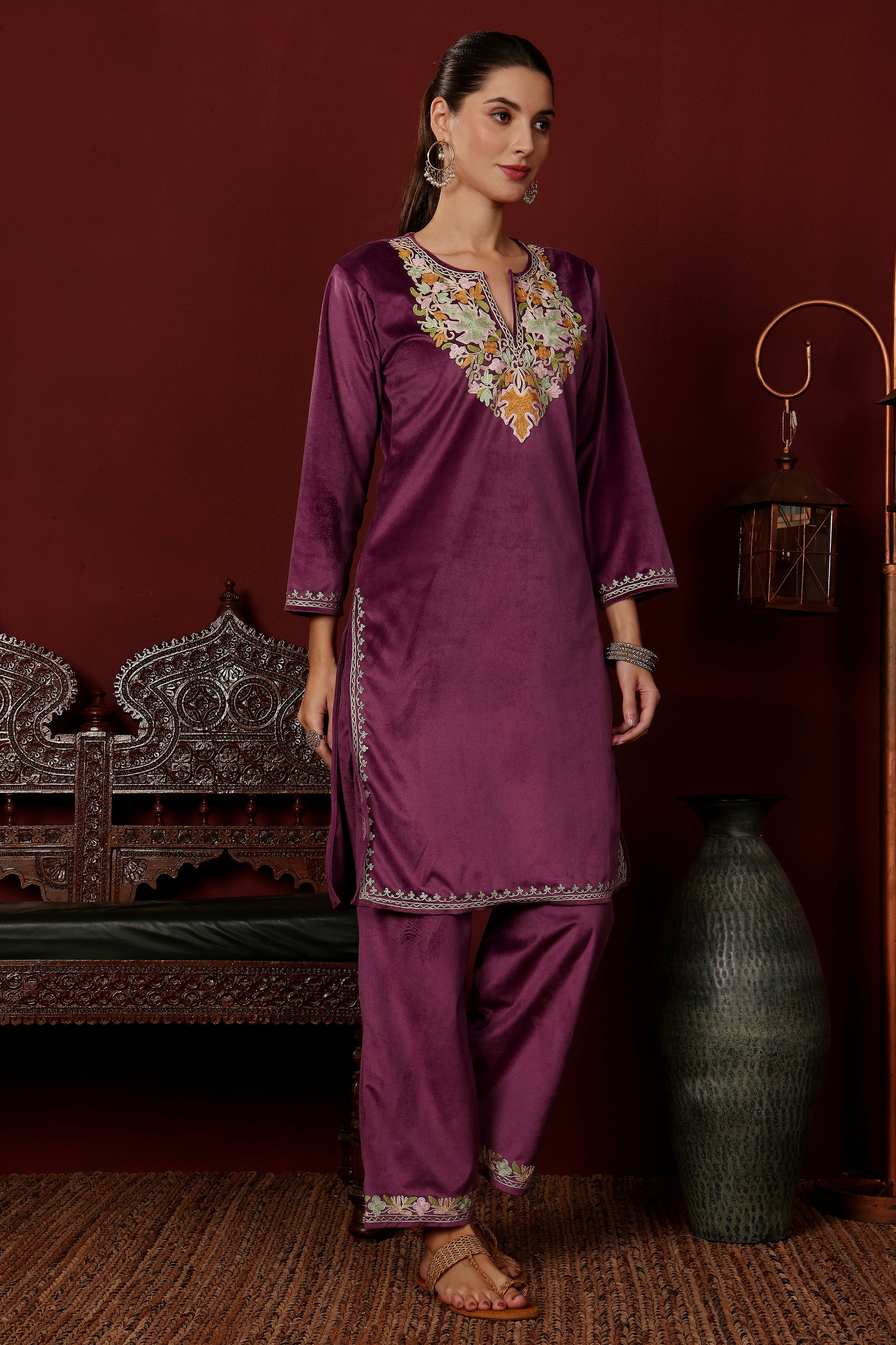 Aliza_Kashmiri_Embroidered_Purple_Velvet_Coord_Kurta_Set_shop_Namastay