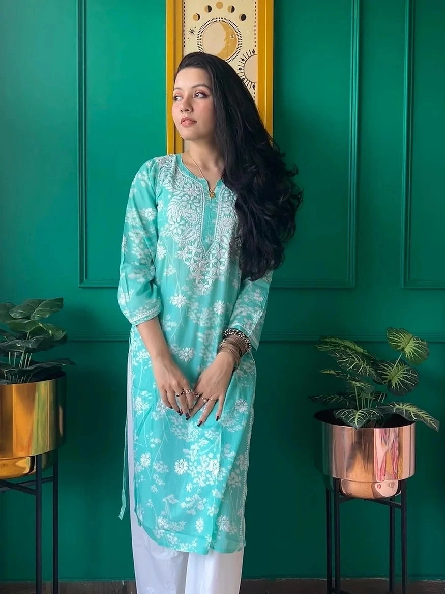 adah mul light blue chikan kurta 1