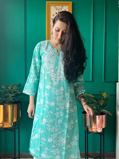 adah mul light blue chikan kurta 2