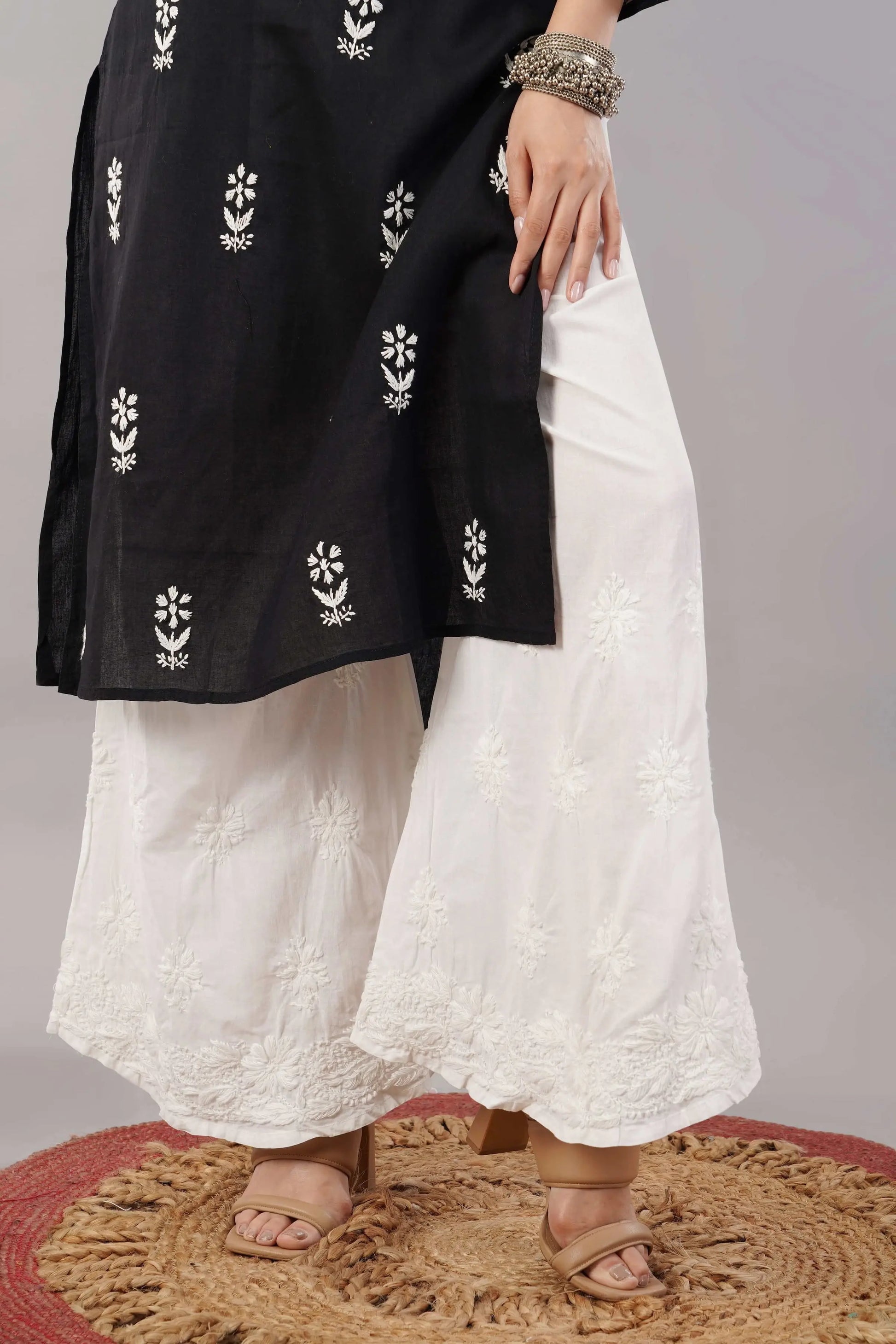 black chikankari kurta with chikankari palazzo 1