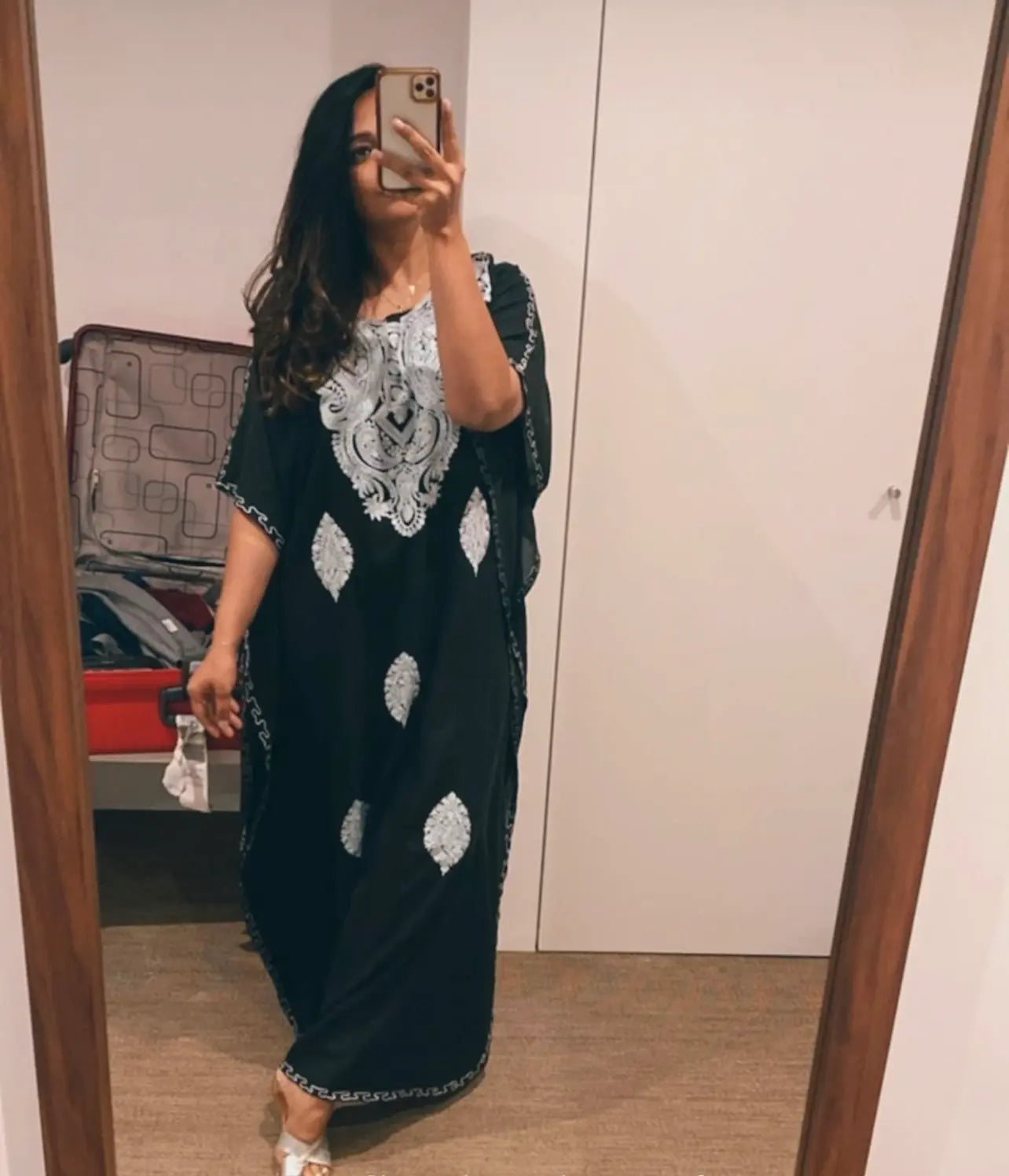 black kashmiri embroidered kaftan long 4