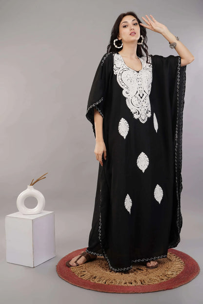 black kashmiri embroidered kaftan long 7