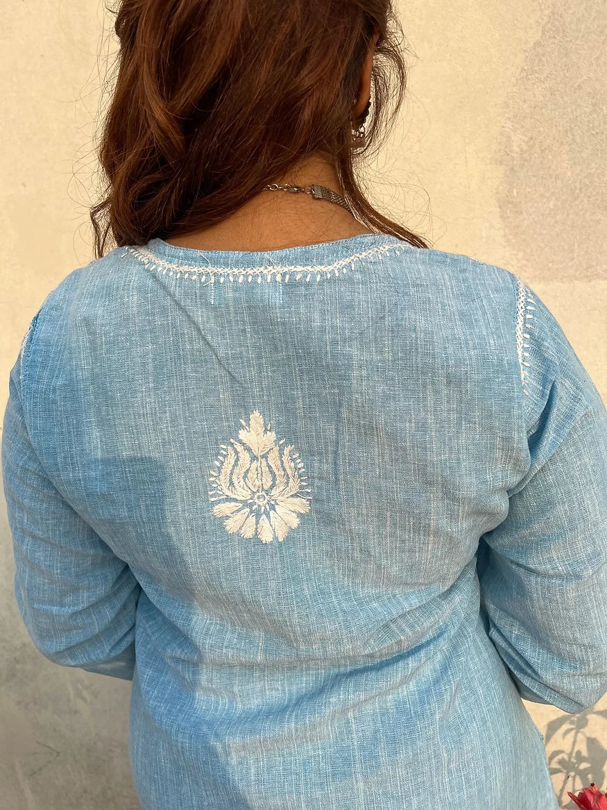 denim blue hand embroidered kurta 3