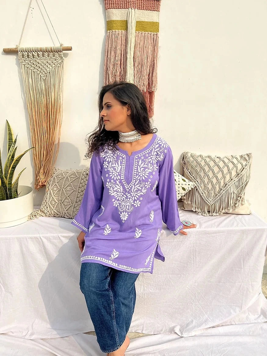farsana lilac short chikankari kurta 1