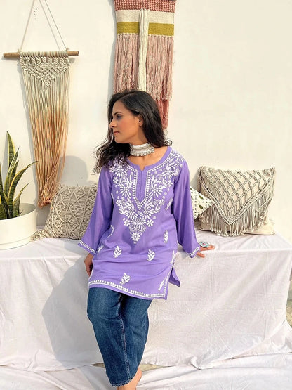 farsana lilac short chikankari kurta 1