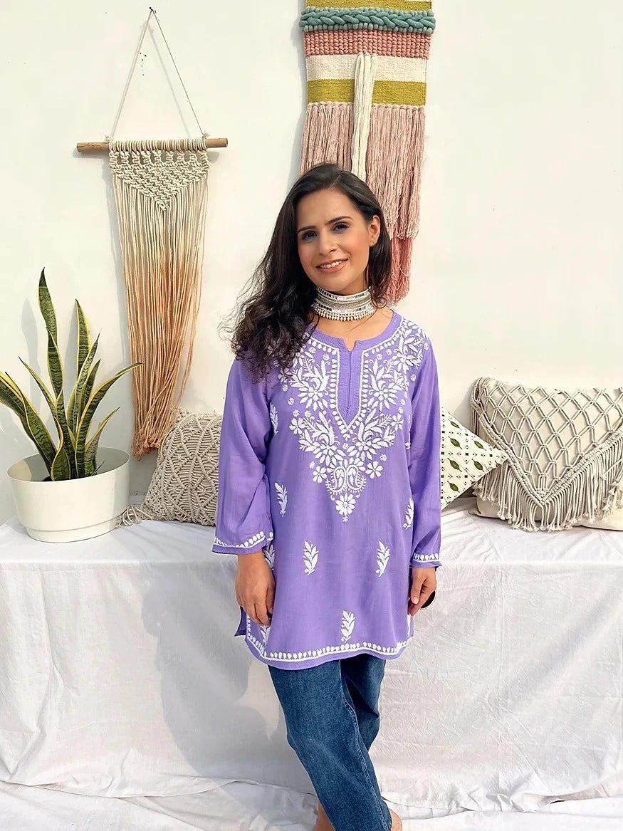 farsana lilac short chikankari kurta 2