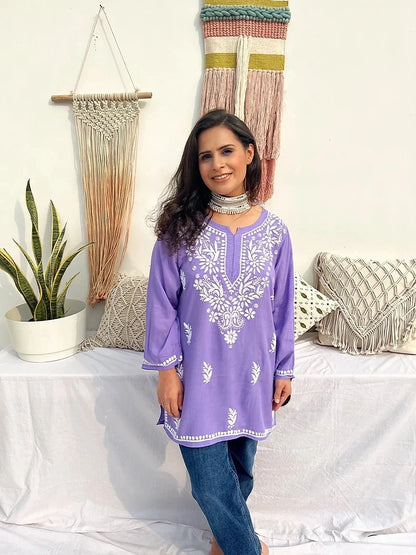 farsana lilac short chikankari kurta 2