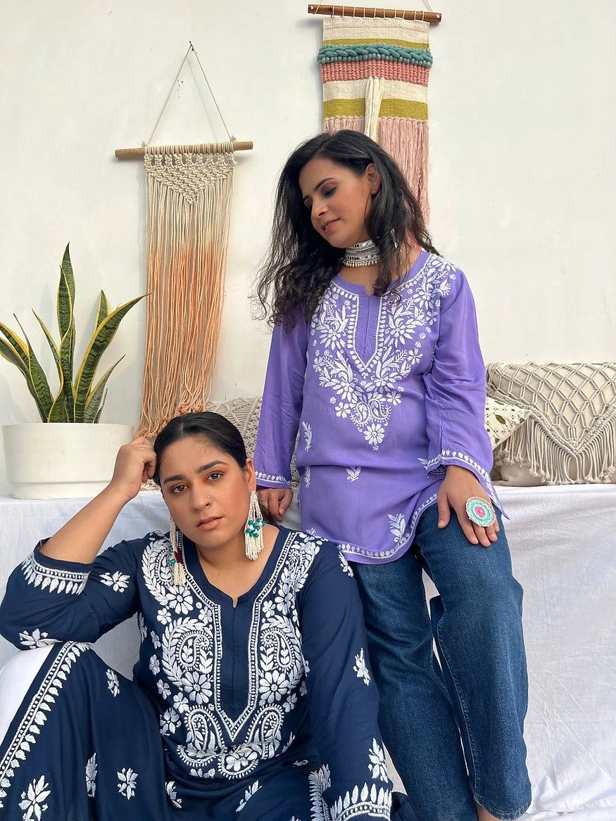farsana lilac short chikankari kurta 4