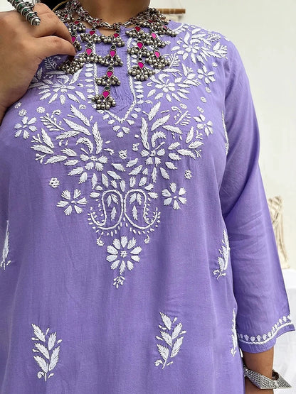 farsana lilac short chikankari kurta 5