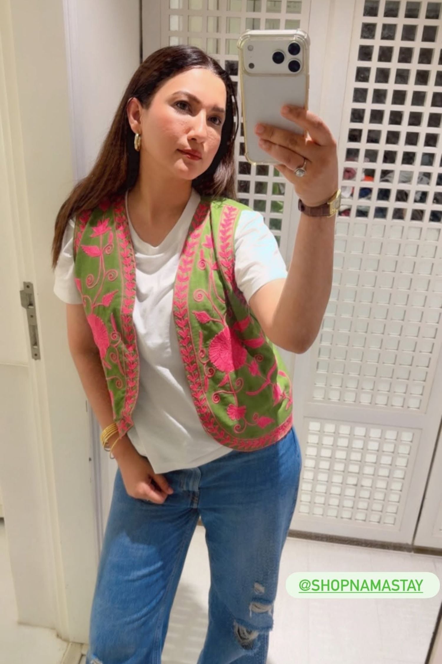 Gauahar Khan In Mohlat Kiwi Green Kashmiri Gilet