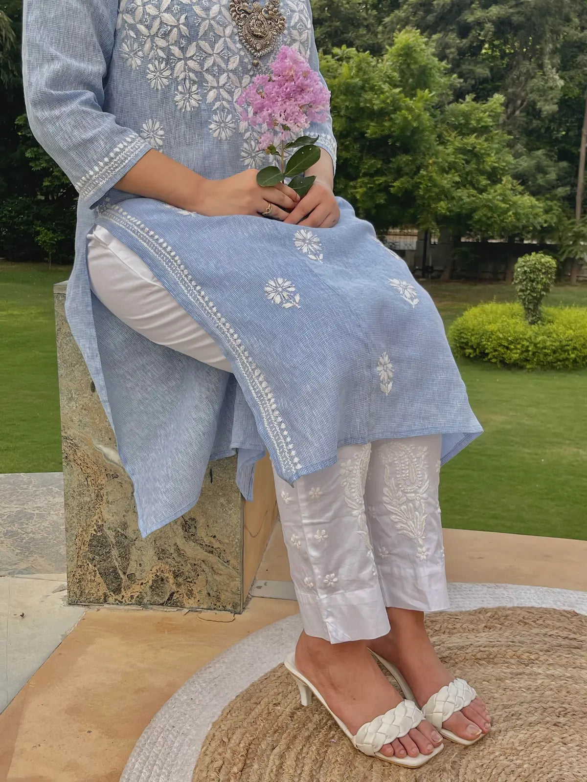 Swarangi Chikankari Ivory Boot Leg Pant