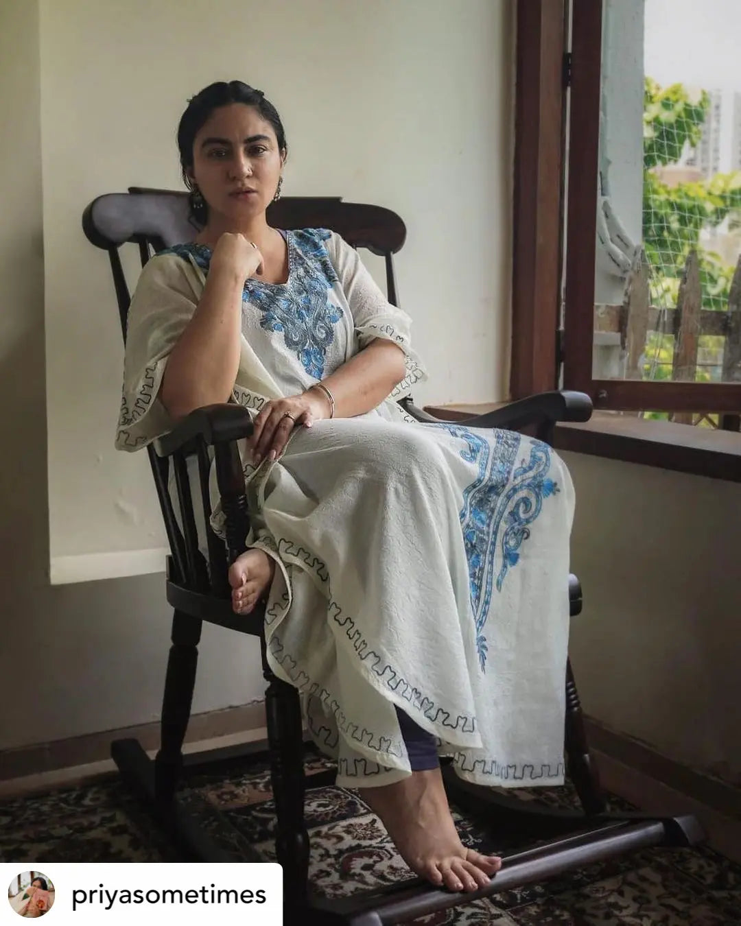ivory kashmiri embroidered kaftan long 1