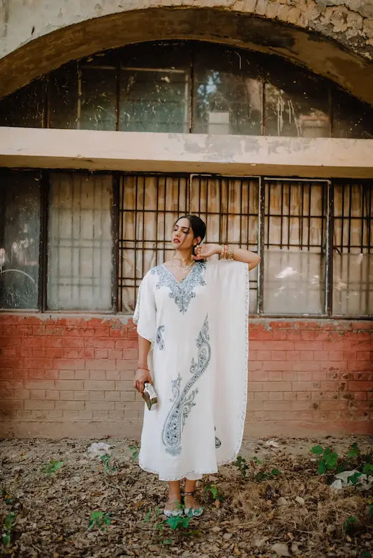 ivory kashmiri embroidered kaftan long 2