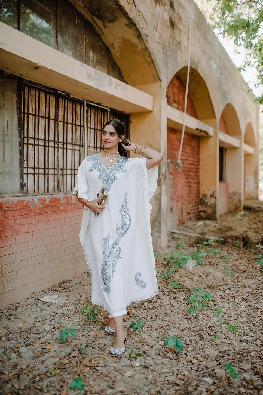 ivory kashmiri embroidered kaftan long 5