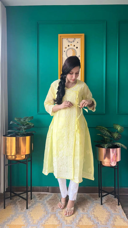 Zard Aish Hand Embroidered Angrakha kurta