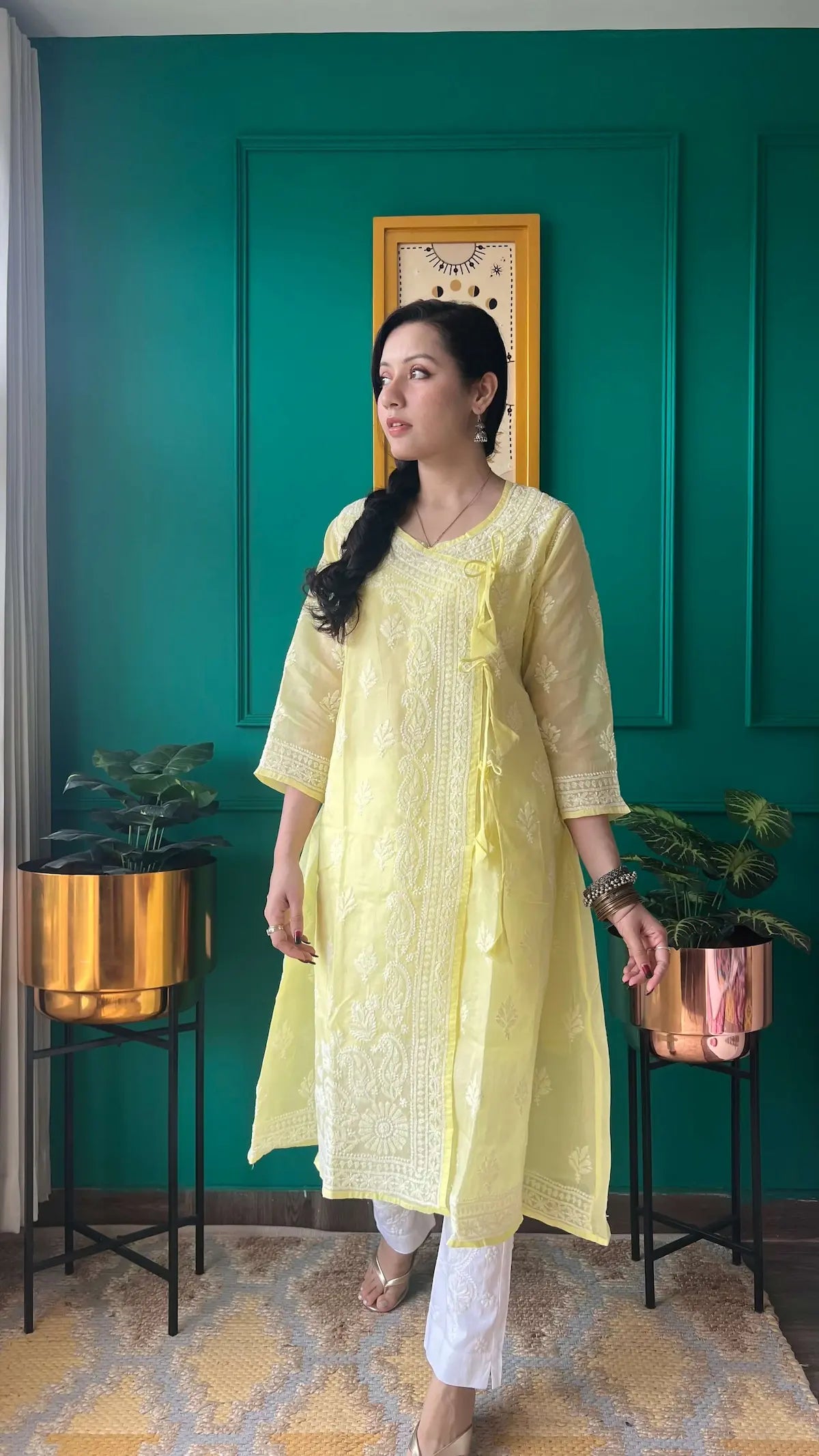 Zard Aish Hand Embroidered Angrakha Cotton kurta