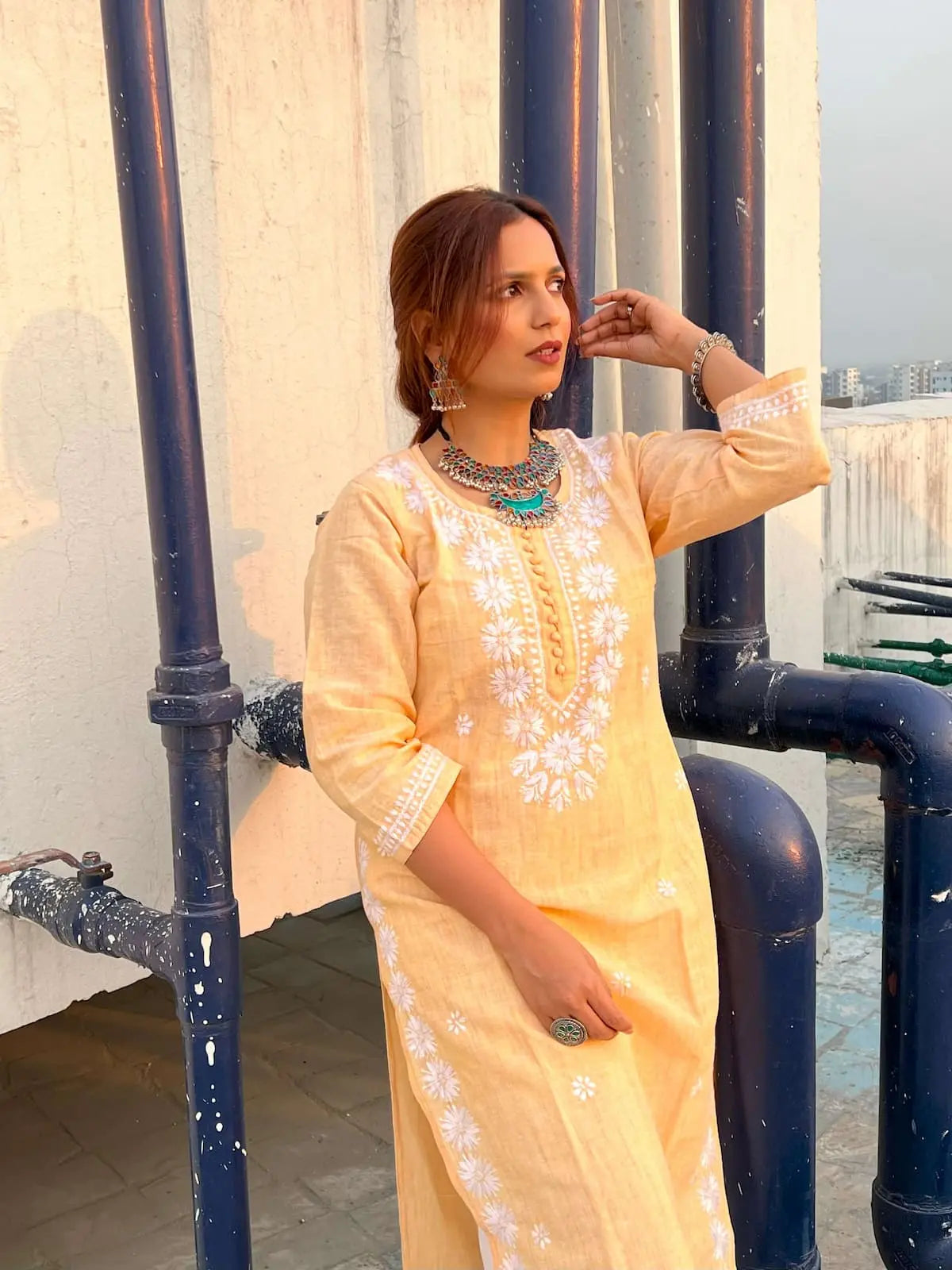 Zeenat_Light_Yellow_Hand_Embroiderd_Cotton_Kurta_shop_Namastay