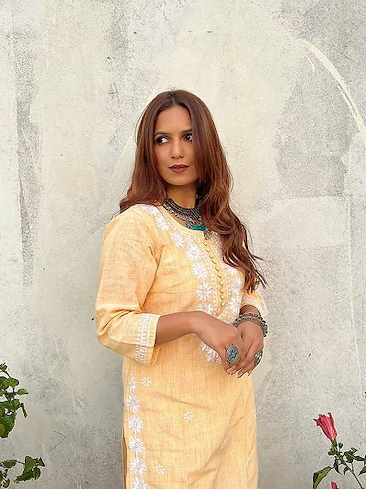 Zeenat_Light_Yellow_Hand_Embroiderd_Cotton_Kurta_shop_Namastay