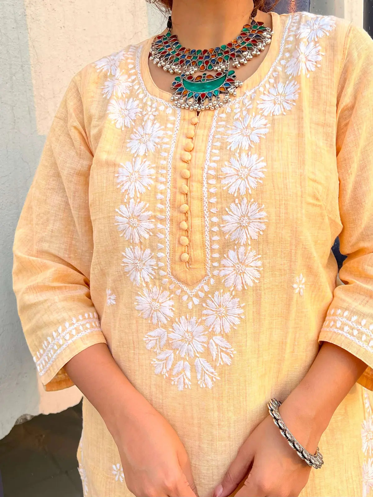 Zeenat_Light_Yellow_Hand_Embroiderd_Cotton_Kurta_shop_Namastay