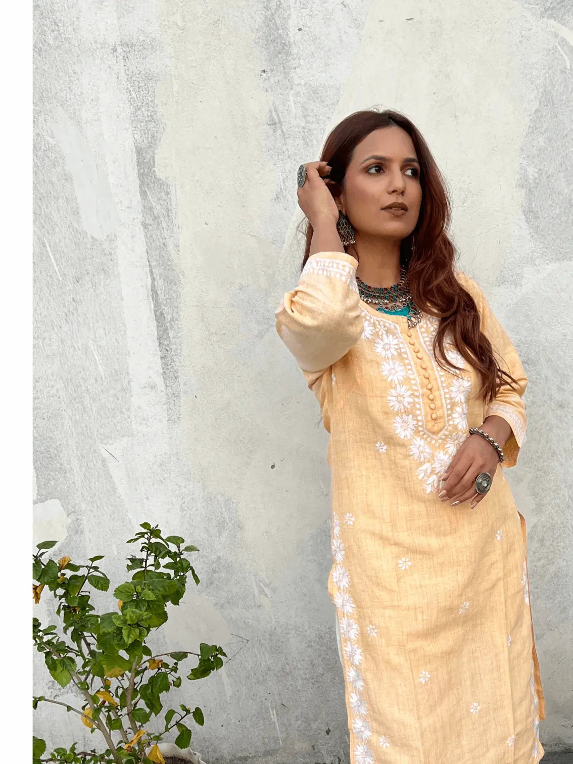 Zeenat Light Yellow Hand Embroiderd Cotton Kurta