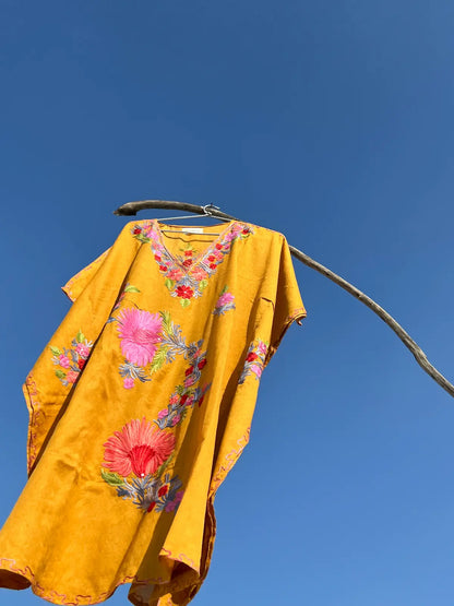 mustard kashmiri embroidered kaftan 3