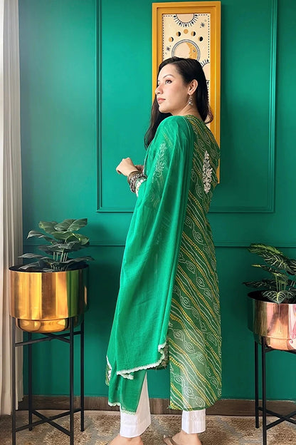 panna green bandhej chikan kurta 5