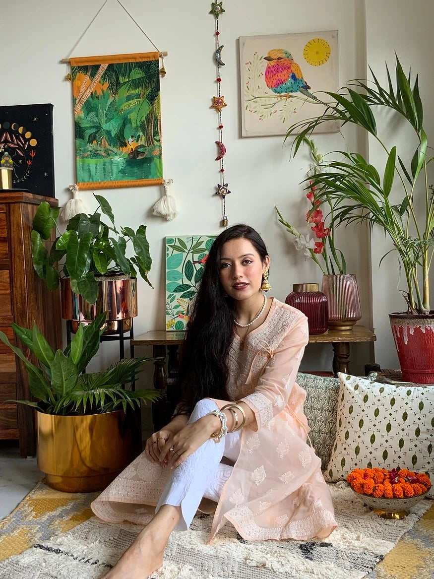 peach Angrakha chikankari Kurta m3