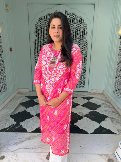 pink bandhej chikan kurta 7