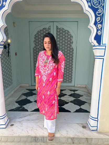 Farhad Gulab Bandhej-Chikan Kurta