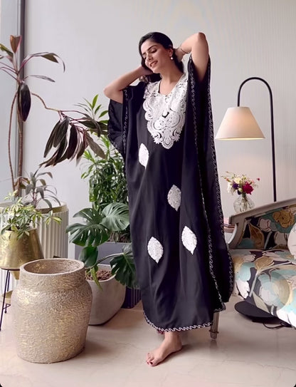 Sable Black Kashmiri Embroidered Long Kaftan